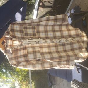 🤎POL Lace-up Plaid Shirt (S)